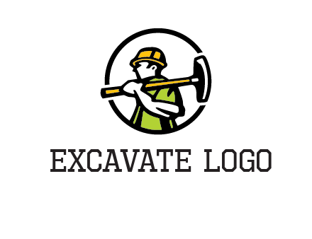 outline man holding axe in circle construction logo