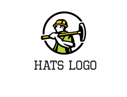 outline man holding axe in circle construction logo