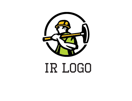 outline man holding axe in circle construction logo