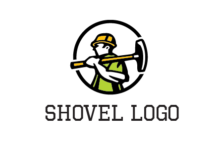 outline man holding axe in circle construction logo