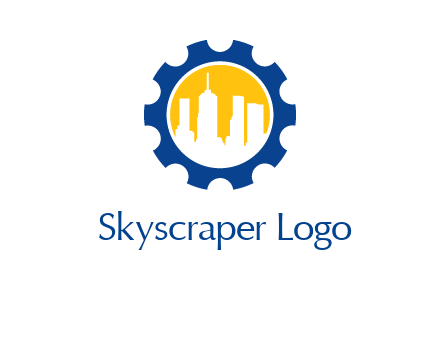 skyscrapers in circle gear logo