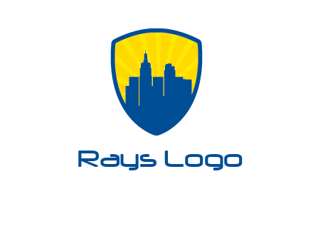 rays and buildings in shield insurance logo