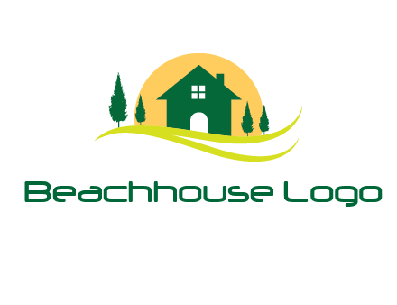 sun behind trees and house logo