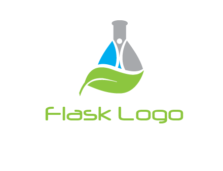 chemical flask and swoosh man with leaf medical logo