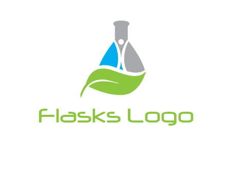 chemical flask and swoosh man with leaf medical logo