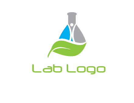 chemical flask and swoosh man with leaf medical logo