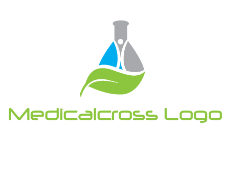 chemical flask and swoosh man with leaf medical logo