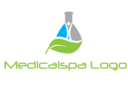 chemical flask and swoosh man with leaf medical logo