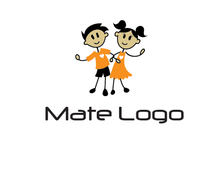 cartoon girl boy holding hands education logo