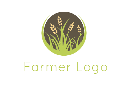 wheat stalks and grass in circle agriculture logo