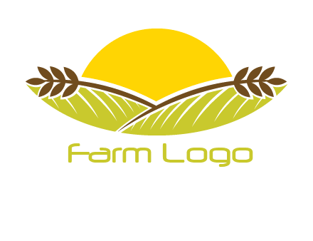 sunset over wheat stalks and farm logo