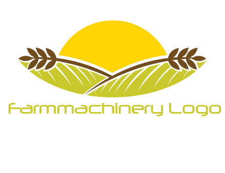 sunset over wheat stalks and farm logo