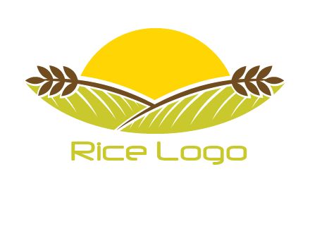 sunset over wheat stalks and farm logo