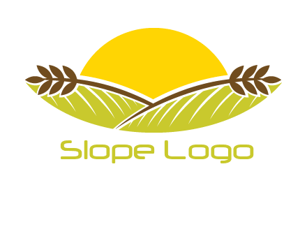 sunset over wheat stalks and farm logo