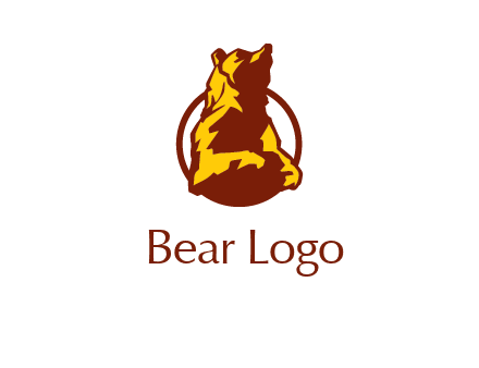 half body bear in circle animal logo