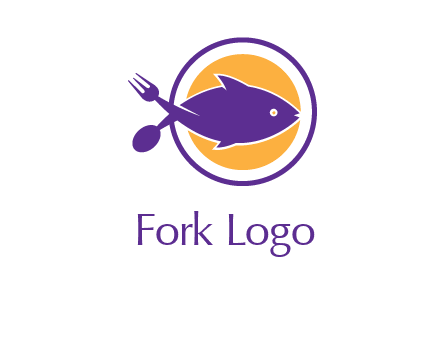 spoon fork and fish in circle restaurant logo