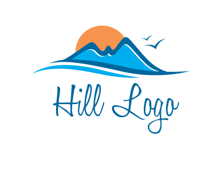 sun and birds over hills travel logo