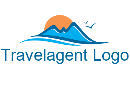 sun and birds over hills travel logo