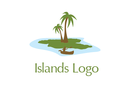 man rowing canoe to palm trees island illustration