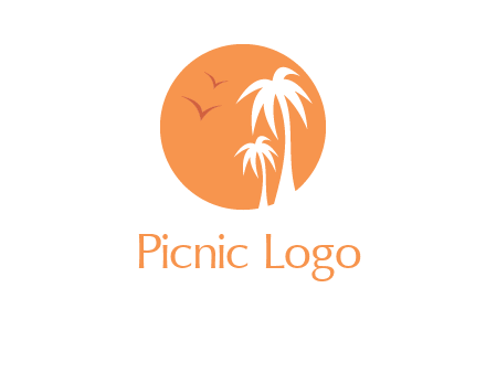 palm trees and birds in circle travel logo