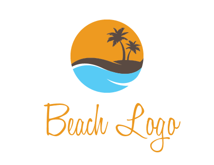 palm trees and waves in circle travel logo