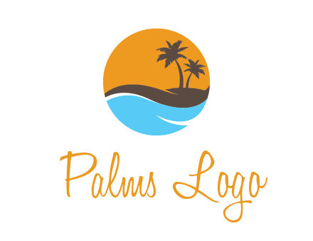 palm trees and waves in circle travel logo