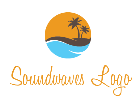 palm trees and waves in circle travel logo