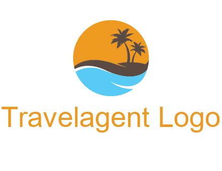 palm trees and waves in circle travel logo