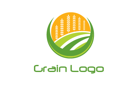 wheat stalks and field in circle agriculture logo