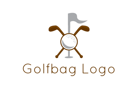 golf ball and clubs with flag logo