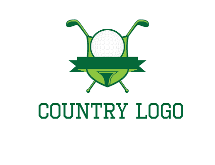 golf ball on tee in front of crossed golf clubs monogram