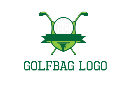 golf ball on tee in front of crossed golf clubs monogram