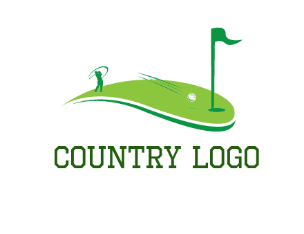 man standing on turf swinging golf club hits ball into hole illustration