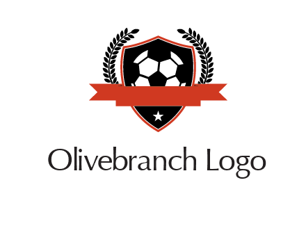 emblem of soccer with leaves and ribbon