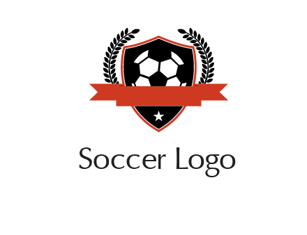 emblem of soccer with leaves and ribbon