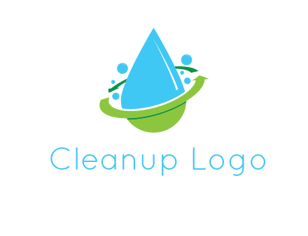 arrows and bubbles around water droplet cleaning logo