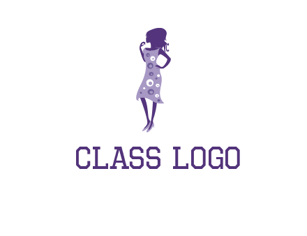 woman in a purple sleeveless dress logo