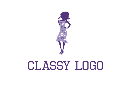 woman in a purple sleeveless dress logo