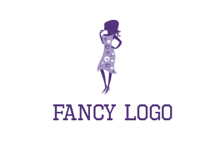 woman in a purple sleeveless dress logo