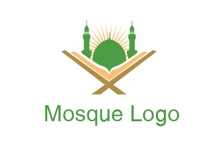 Quran in front of a mosque logo