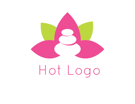 spa logo with hot stones inside leaves or lotus