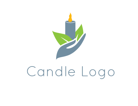 leaves and candle resting on a hand logo