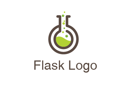 laboratory flask with green liquid and bubbles logo