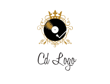 vinyl record with a crown and intricate patterns logo