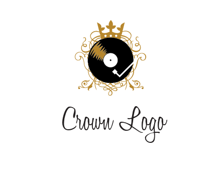 vinyl record with a crown and intricate patterns logo