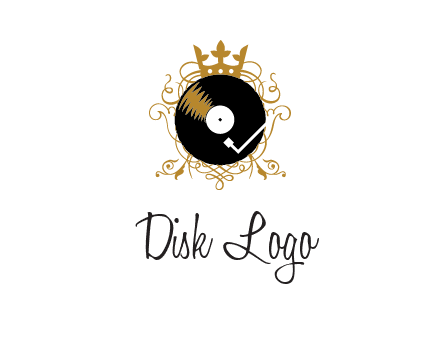 vinyl record with a crown and intricate patterns logo