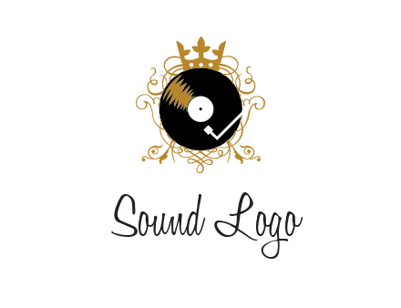 vinyl record with a crown and intricate patterns logo