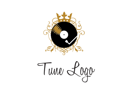 vinyl record with a crown and intricate patterns logo