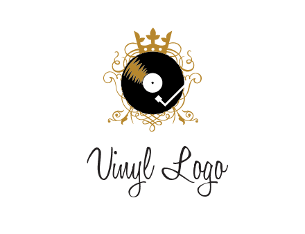 vinyl record with a crown and intricate patterns logo