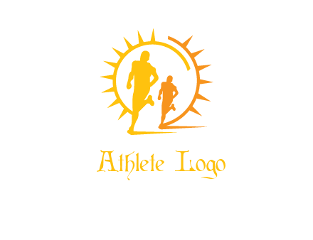 sun behind athletes or men jogging fitness logo